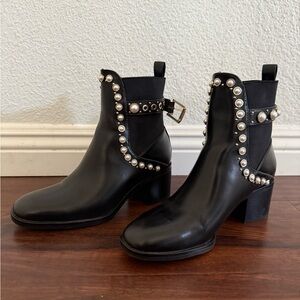 Zara Black Ankle Boots with Pearl Details